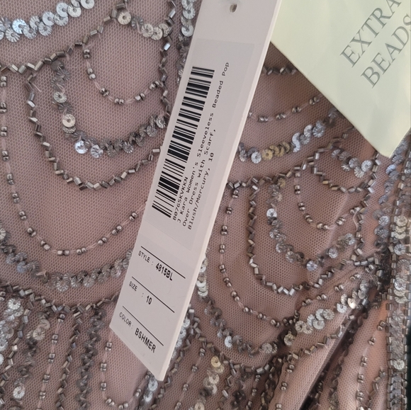J kara Womens Sleeveless Beaded Pop Over Dress  with Scarf sz 10P NWT $209 - Picture 4 of 11
